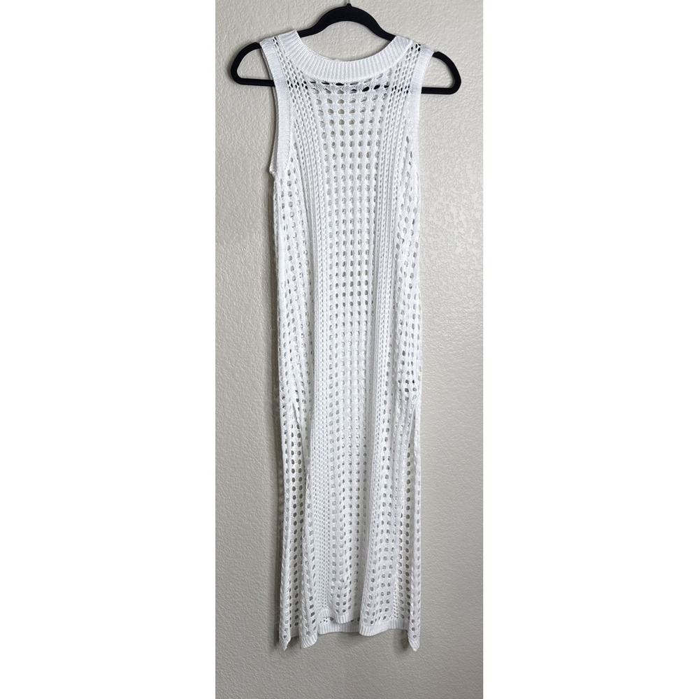 Zaful Womens XL White Crochet Cowl Neck Cover Up Maxi Dress High Slit Beach